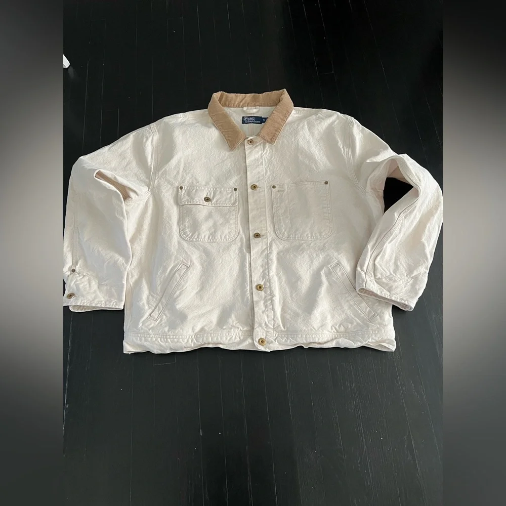 Ralph Lauren Men's Cream and Tan Shirt Jacket size XXL